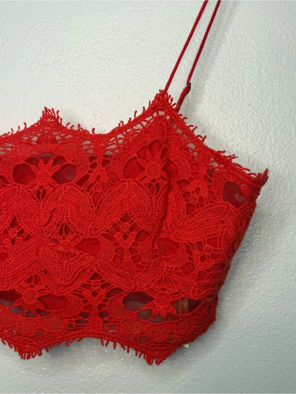 Free People One Athena Red Lace Bralette Boho Gypsy Festival Size Small